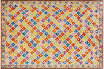 handmade Geometric Balouchi Blue Gray Hand Knotted RECTANGLE 100% WOOL area rug 6' x 8'